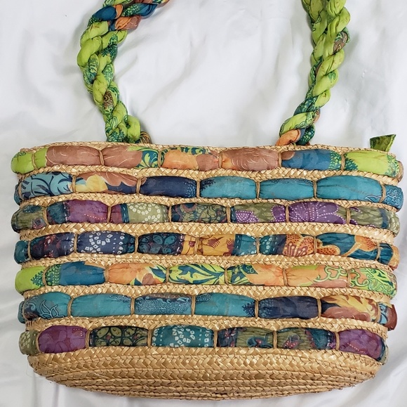 Vintage Handbags - VTG Cappelli Woven Straw Bright Batik Shoulder Bag